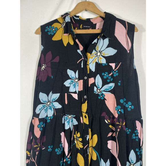 Who What Wear Dress Size 2X Black Floral Shirt Dress Sleeveless Dark Romantic - Picture 7 of 12